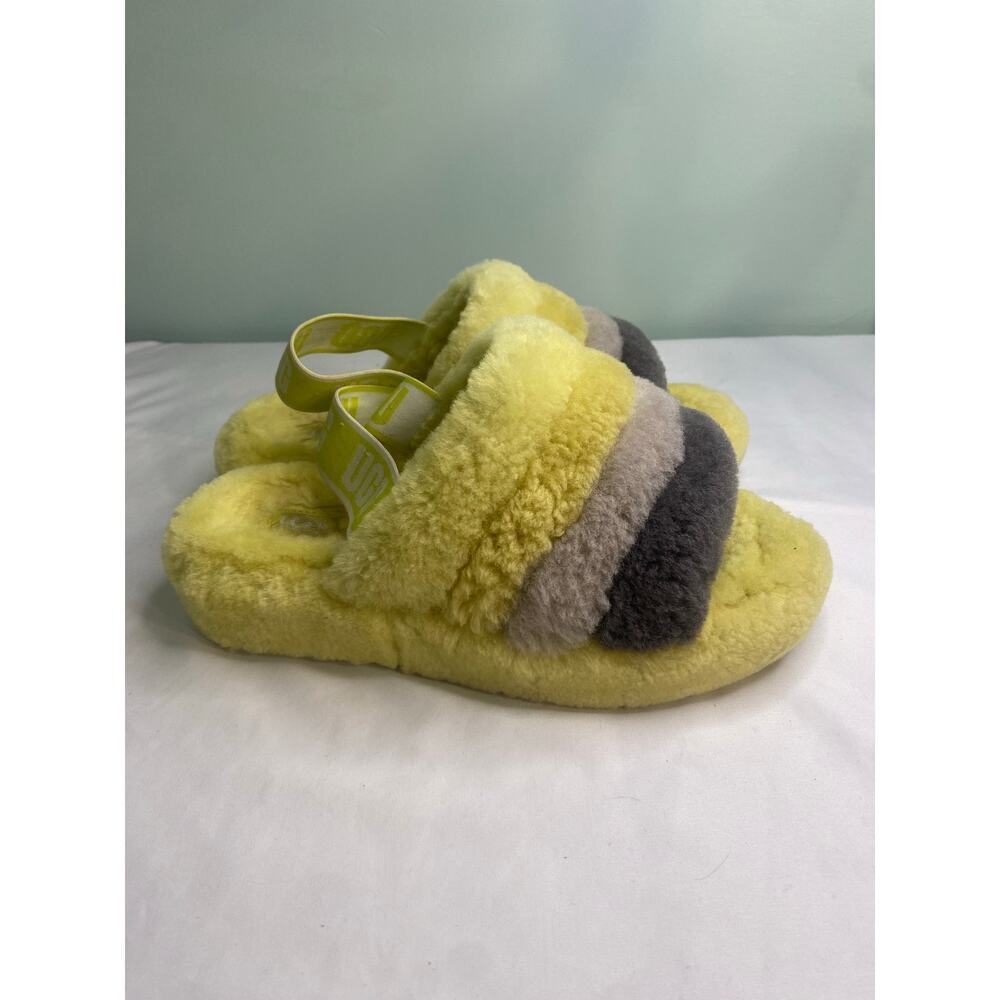 UGG Women's Fluff Yeah Sandal Size 7 Yellow Gray Furry Fuzzy Slipper Slide - Picture 5 of 12